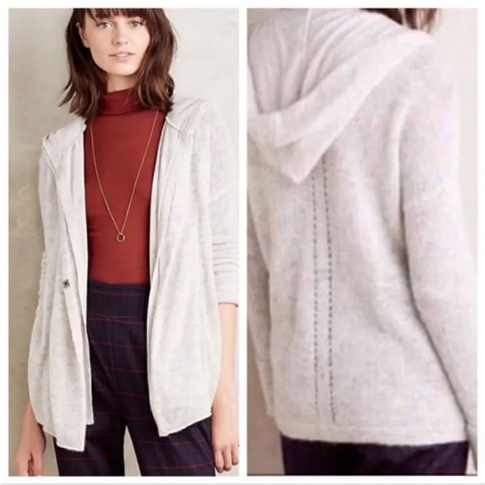 Anthropologie Moth Light Gray Hooded Cardigan